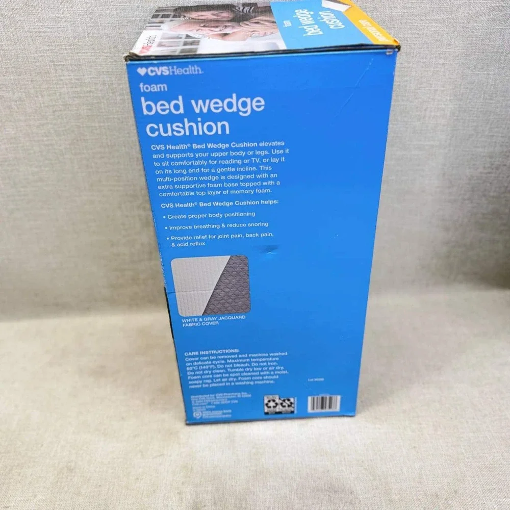 CVS Health Foam Bed Wedge Cushion Memory Foam 24x24x7.5 White Gray NIB